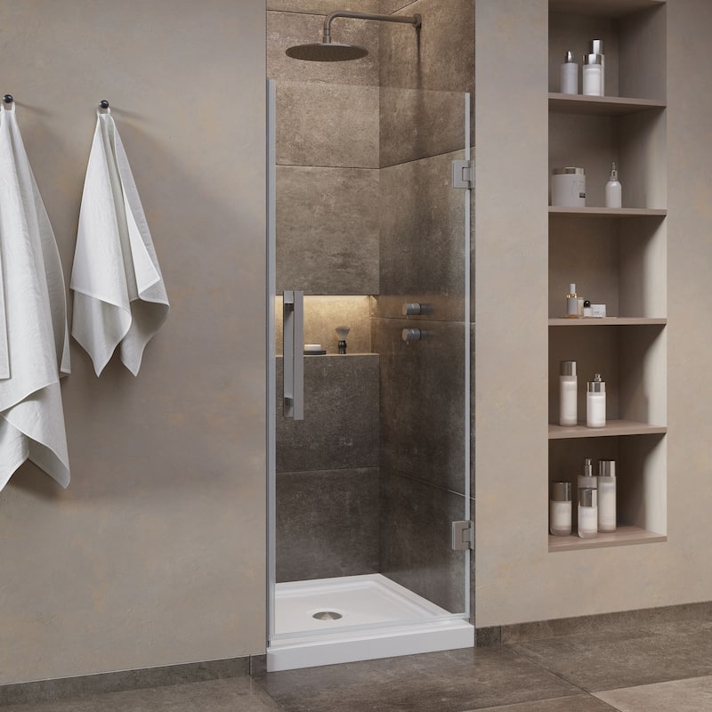 OVE Panama Alcove Frameless Pivot Hinge Shower Door Kit with Base Pan, 2025 - 32"x32" - Satin Nickel