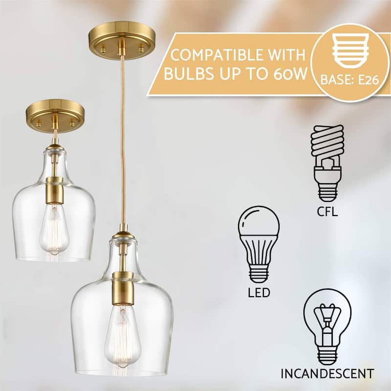 Terzi Modern Gold with Bell Shade Glass Shade Adjustable Pendant Light Fixture, 1-Light