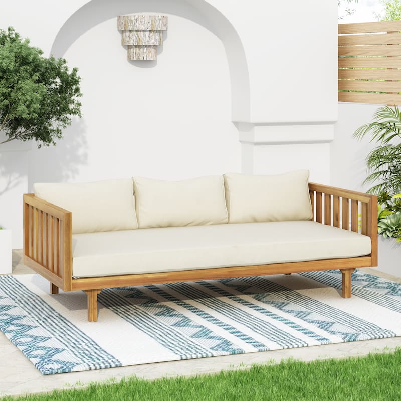 3-Seater Acacia Wood Daybed with Water-Resistant Cushions and Slat Design