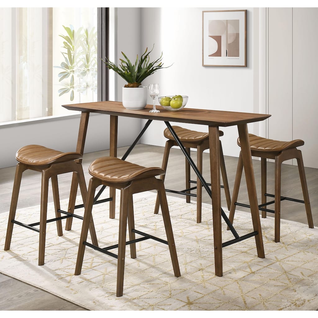 Furniture of America Nallin Mid-Century Modern 5-Piece Walnut Wood Counter Height Dining Table Set