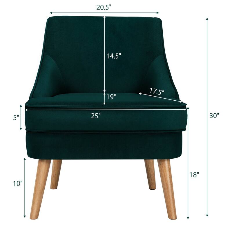 Velvet Upholstered Accent Chair with Rubber Wood Legs - 27" x 25" x 30" (L x W x H)
