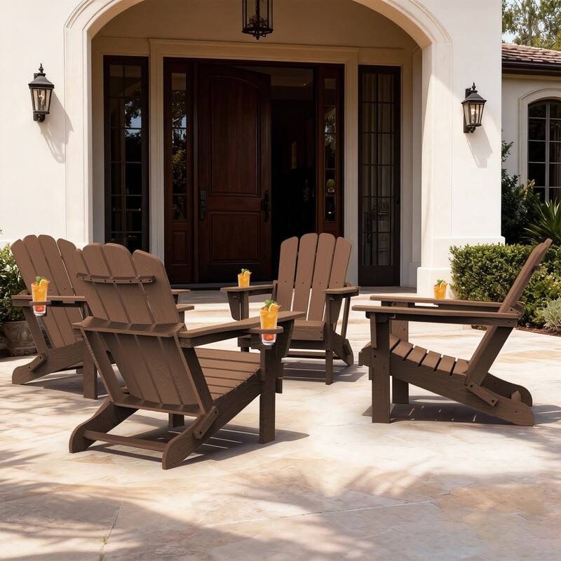 Domi Folding Adirondack Chair,Wooden Textured with Cup Holder,HDPE