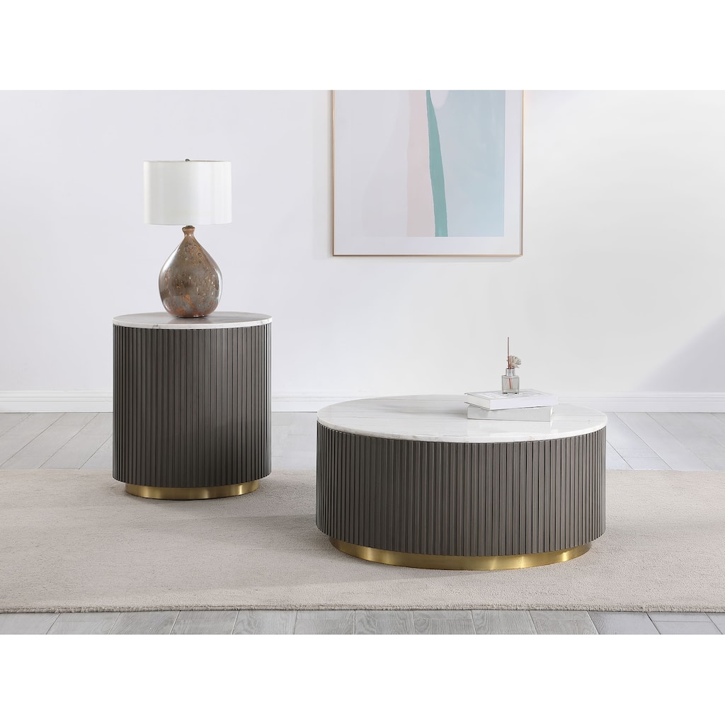 Jason Round Marble Coffee And End Table Set White