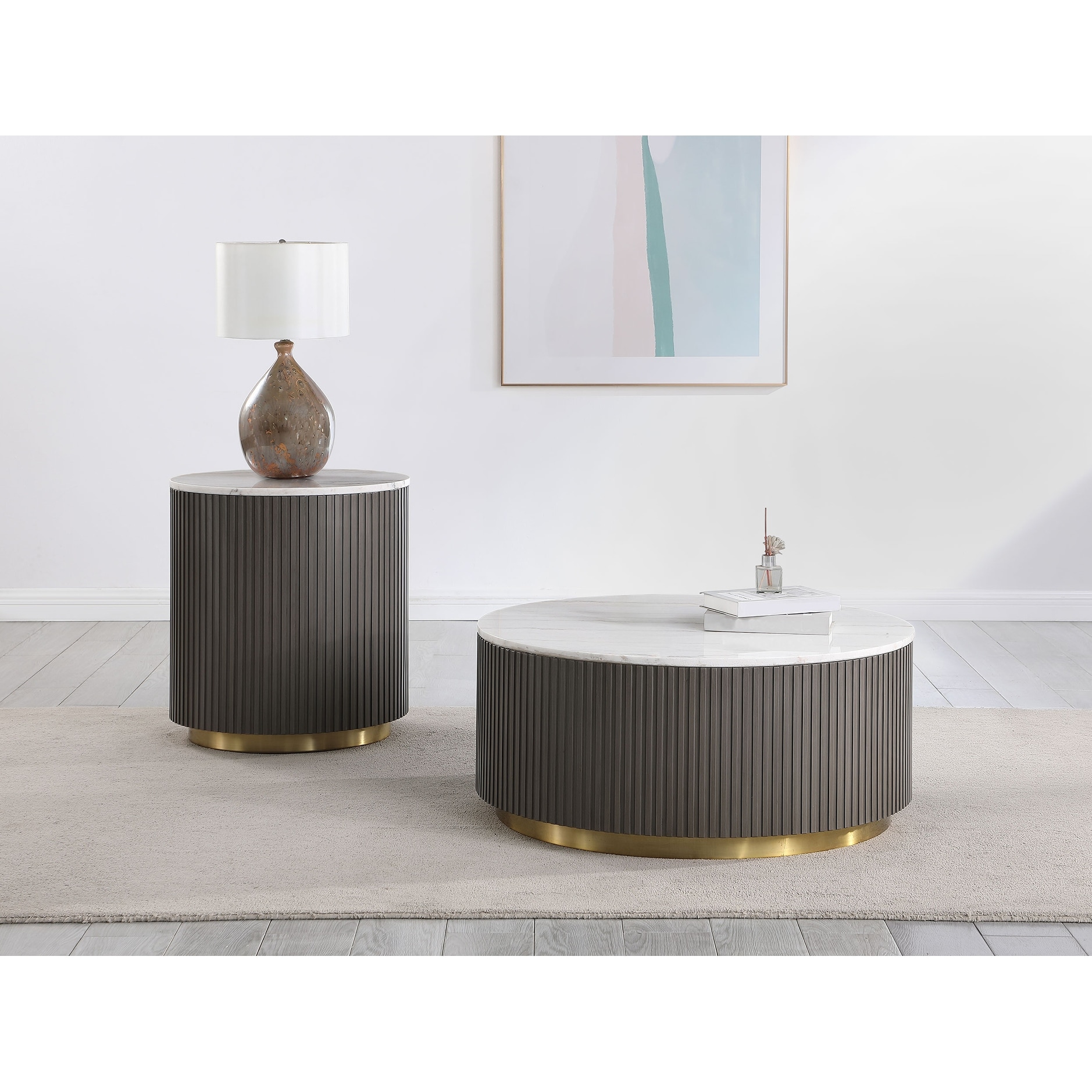 Jason Round White Marble Coffee Table Set