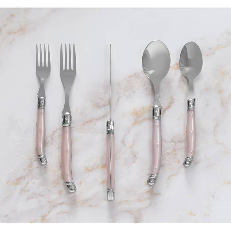 French Home Laguiole 20 Piece Stainless Steel Flatware Set, Service for 4, Petal Pink
