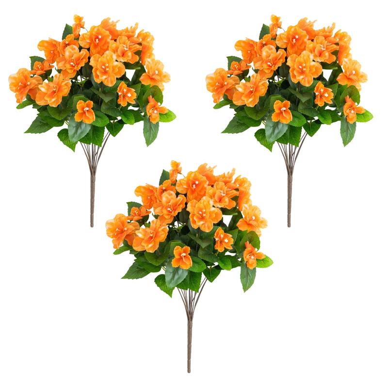 19-in UV Resistant Artificial Azalea Bush (Indoor/Outdoor) - Set of 3