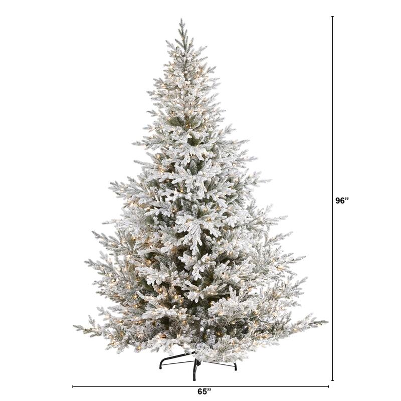 8' Pre-Lit Flocked Fraser Fir Artificial Christmas Tree, Warm White Lights - 8 Foot