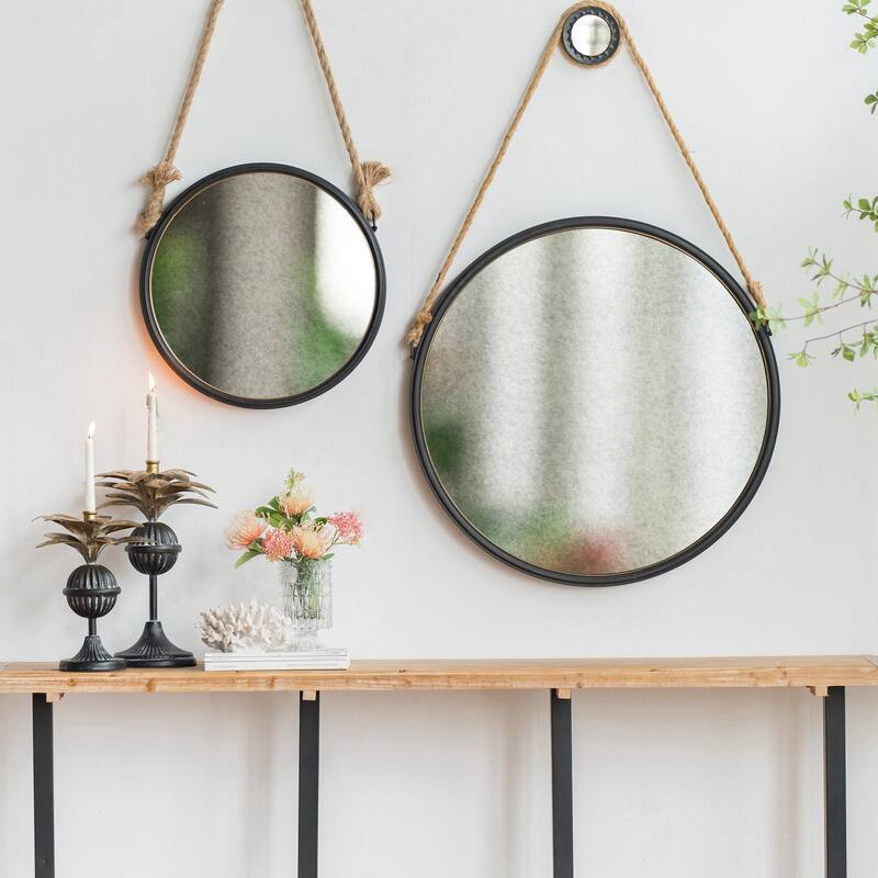 19.5" in Handsome Cleveland Mirror with Rope Strap - Black/Silver