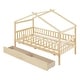 preview thumbnail 44 of 47, Wooden Twin Size House Bed with Roof, Guardrail and Drawers