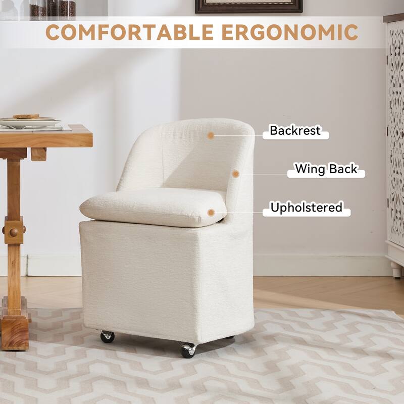 2PCS Soft Chenille Upholstered Dining Chairs, 360° Revolving with Wheels, Modern Design