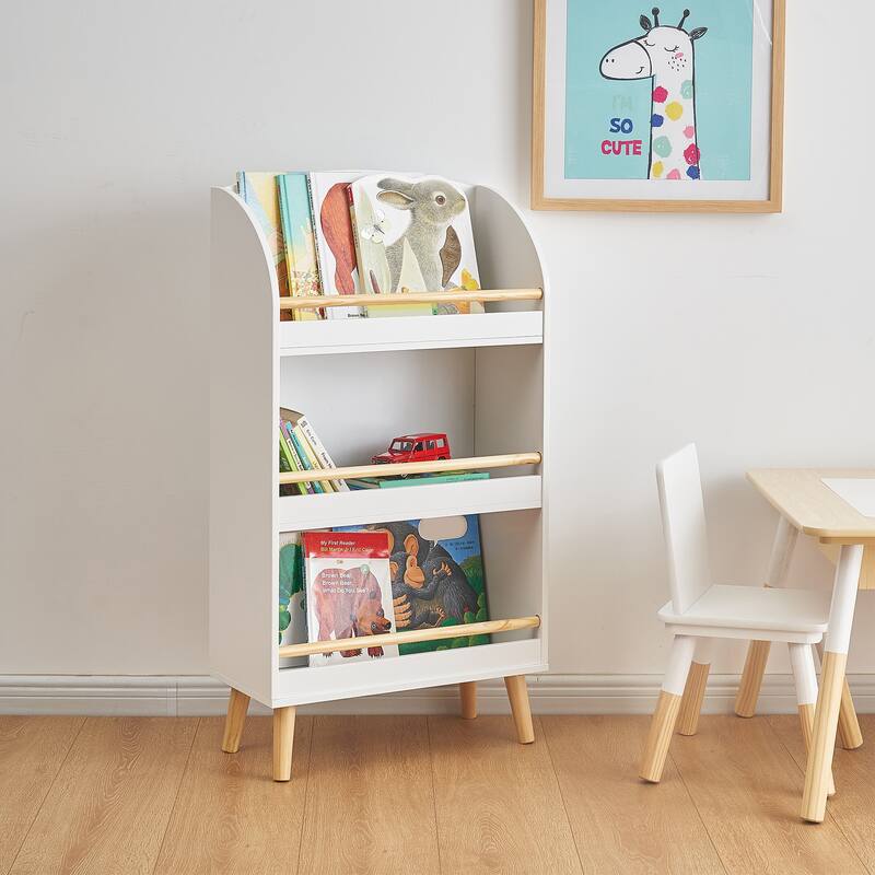 Children's Multi-Functional 3-Shelf Bookcase Toy Storage Bin, White