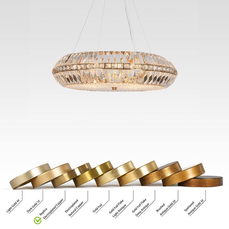Modern Gold 10-Light Crystal Drum Chandelier for Living Dining Room