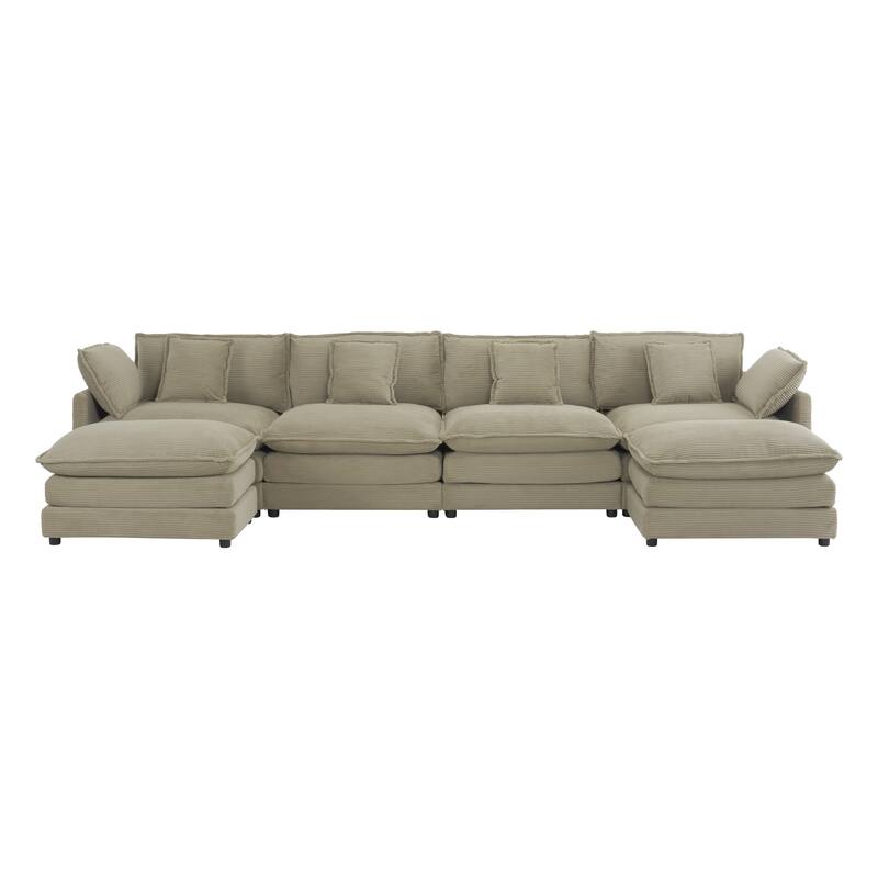 149.6" Corduroy U-Shaped Sectional Sofa with Ottomans