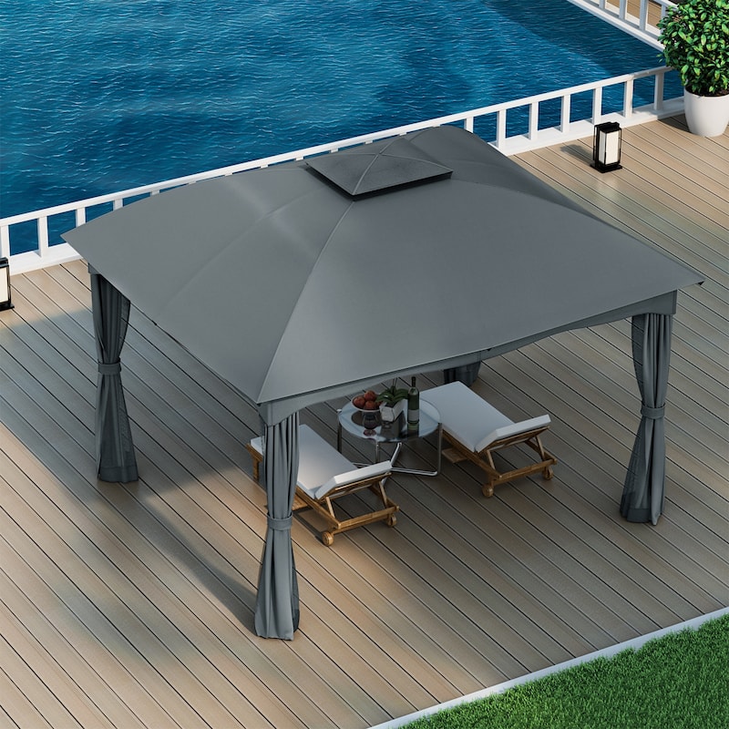 Gymax 12' x 10' Patio Heavy Duty Steel Gazebo Canopy Double Vented