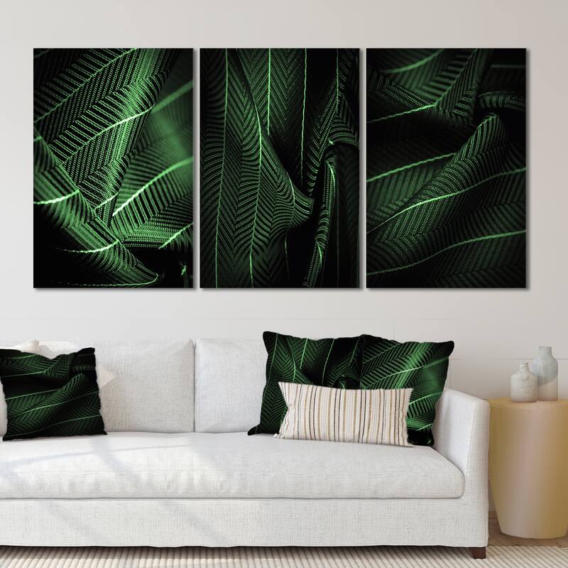 Designart 'Deep Green Silk Fabric With A Thin White Stripe I' Patterned ...