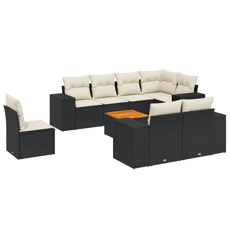 vidaXL Patio Sofa Set with Cushions Outdoor Furniture 9 Piece Poly Rattan