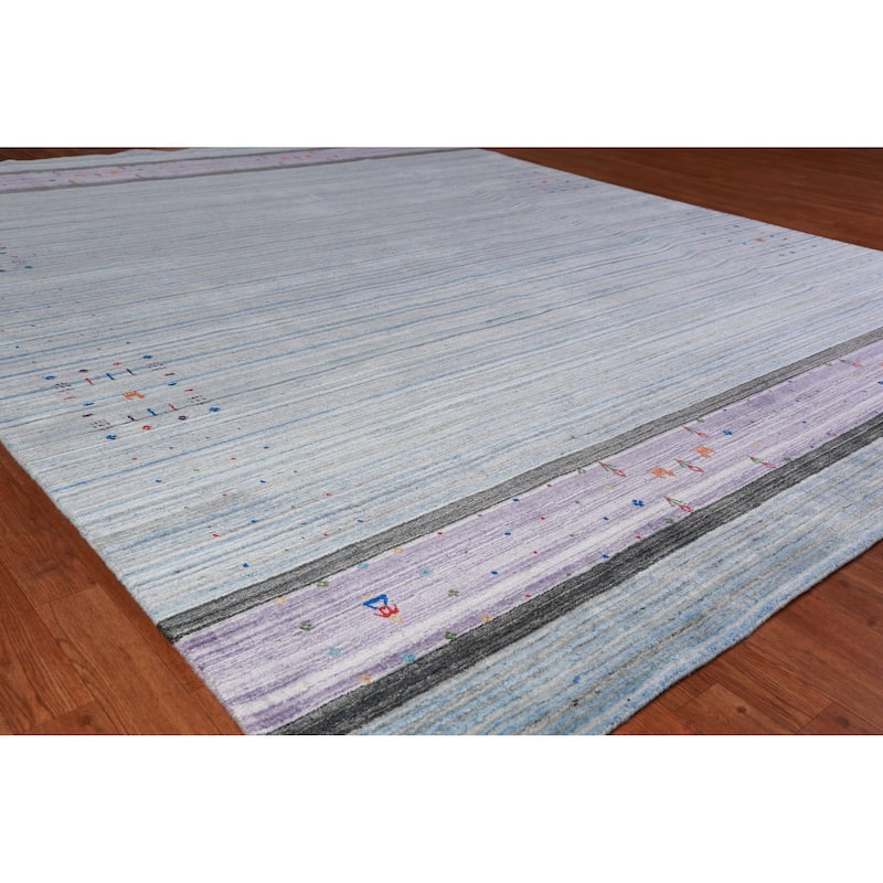 Striped Gabbeh Indian Area Rug Handmade Floral Wool Carpet - 8'4" x 10'2" - 8'4" x 10'2" - Blue