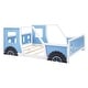 preview thumbnail 8 of 6, Blue Twin Size Pine Wood Car-Shaped Platform Bed with Doors, Windows, and Decorative Wheels