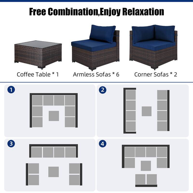 Patio Watcher Outdoor 8 Seater Rattan Sectional Set with Cusions and Coffe Table