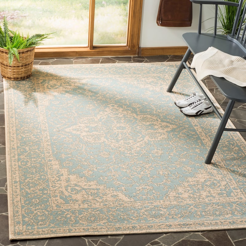 SAFAVIEH Linden Louann Indoor/ Outdoor Waterproof Patio Backyard Rug - 5'3" x 7'6" - Aqua/Cream