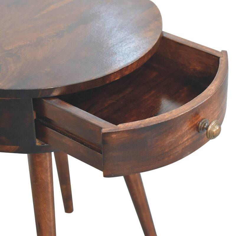 HomeRoots 22" Walnut Solid Wood Round One Drawer Nightstand