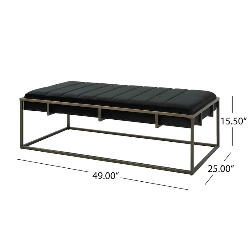 Roomfitters Upholstered Ottoman Bench with Metal Frame and Suede Cushion Seat