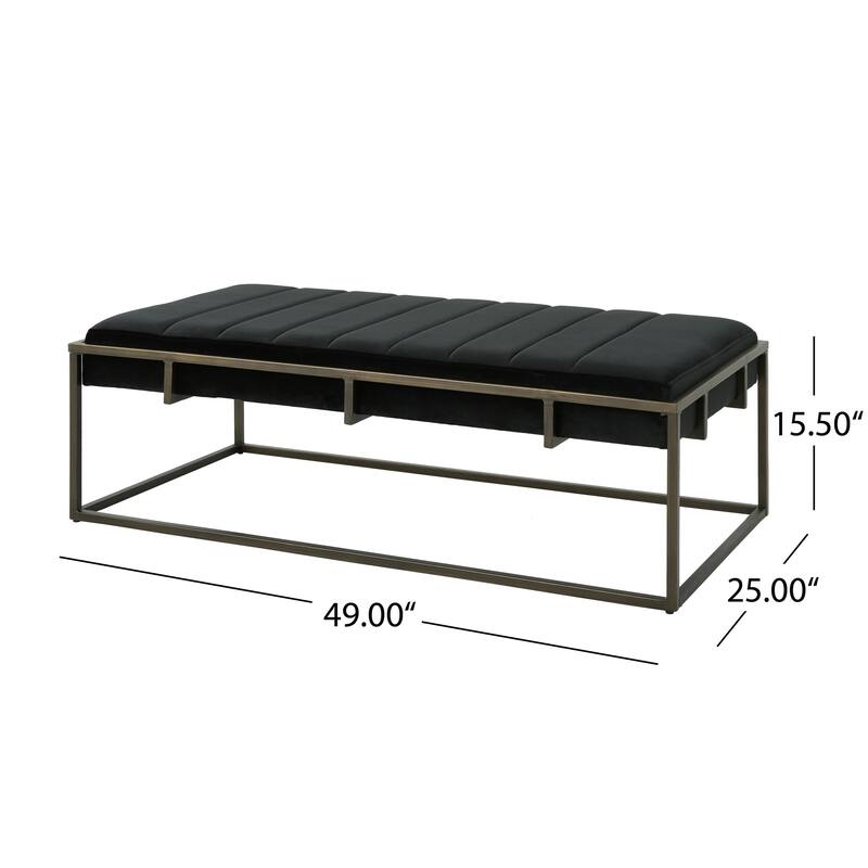 Upholstered Velvet Ottoman Bench with Brass Finish