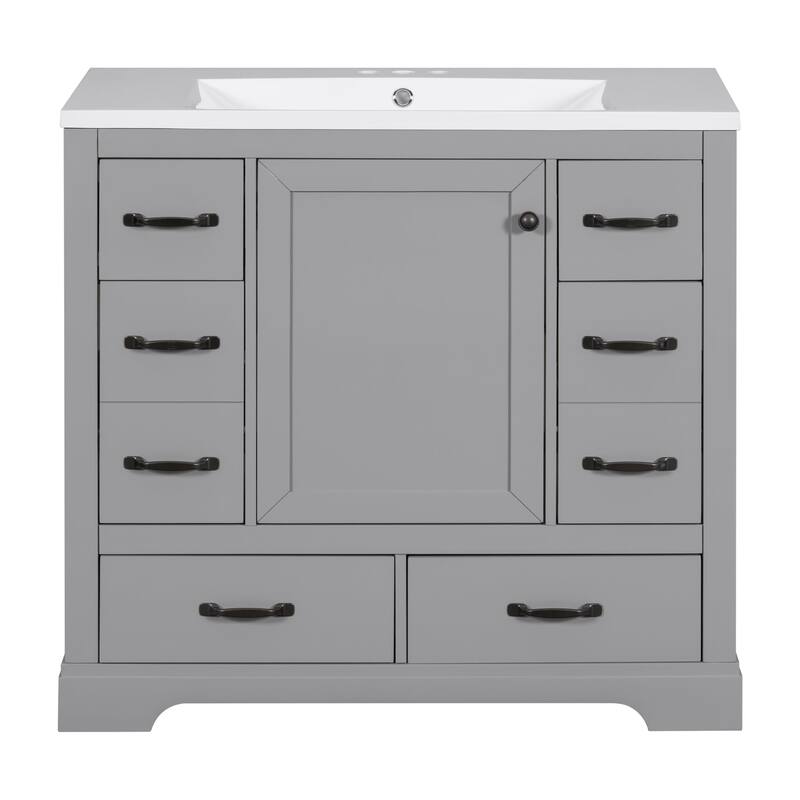 36 Inch MDF Freestanding Bathroom Vanity Set with Integrated Ceramic Sink