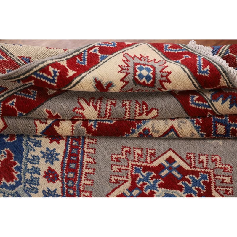 Traditional Grey Kazak Oriental Area Rug Hand-Knotted Wool Carpet - 5'1" x 6'9"