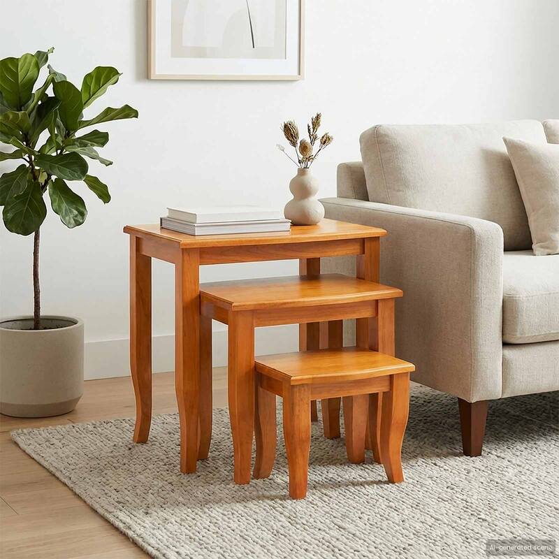 vidaXL Nesting Side Tables 3 pcs Natural Solid Mahogany Wood - 23.62 x 17.72 x 23.82 in
