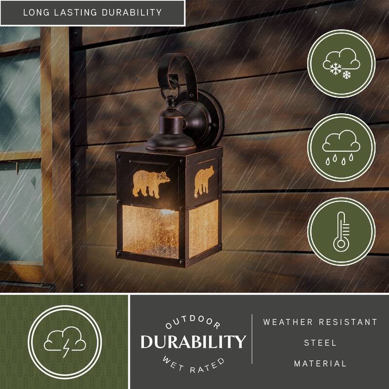 Bozeman 1 Light Bronze Rustic Bear Tree Outdoor Wall Lantern Clear Glass - 5-in W x 13-in H x 6-in D