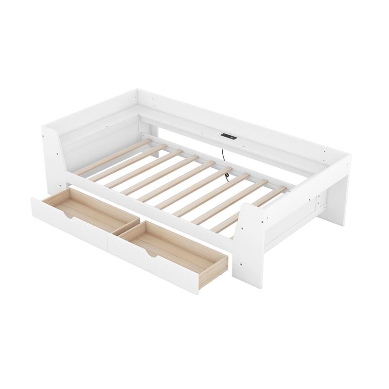 Twin Pine Daybed with Shelves, Drawers & Charging Station