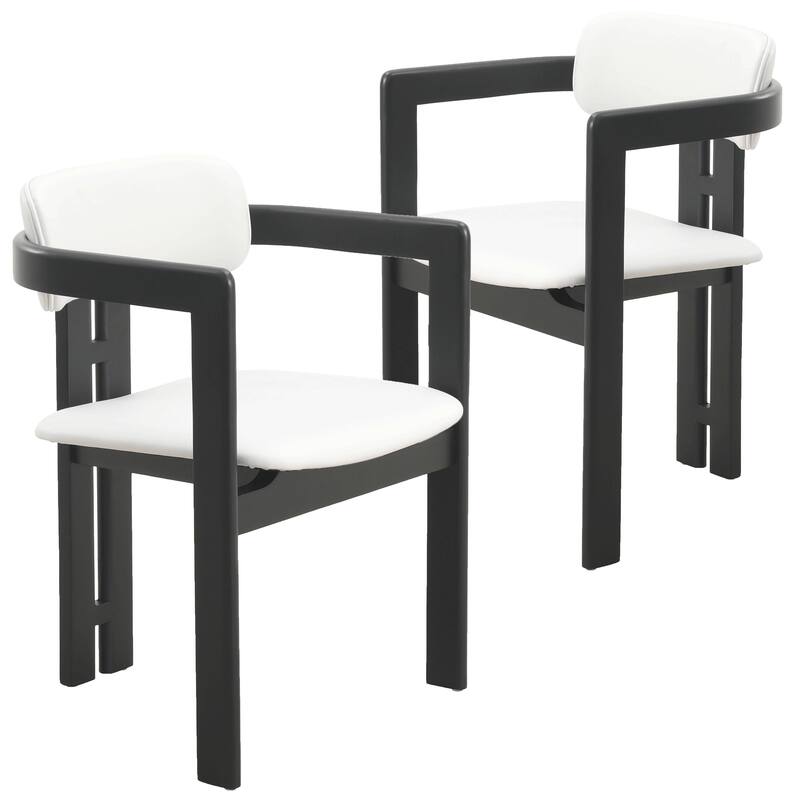 Dining Chairs Upholstered Leather Seats in Rubberwood Set of 2 Arm Chairs Open Back Design - Black/Off White