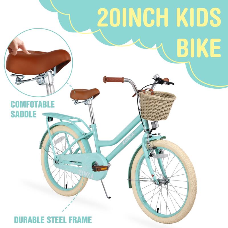 Mountain Bike for 7-10 Years Old, 20 inch Kids Road Bicycle with Basket and Genuine Leather Saddle, No Training Wheels Included