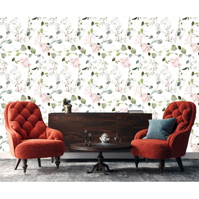 Green Eucalyptus leaves Peel and Stick Wallpaper 10'L x 24''W
