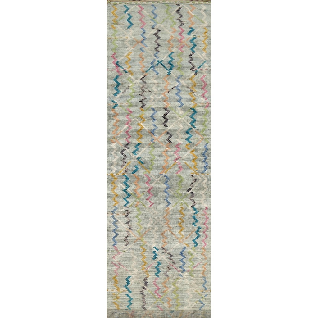 Moroccan Modern Runner Rug Handmade Wool Carpet - 3'2"x 16'1"