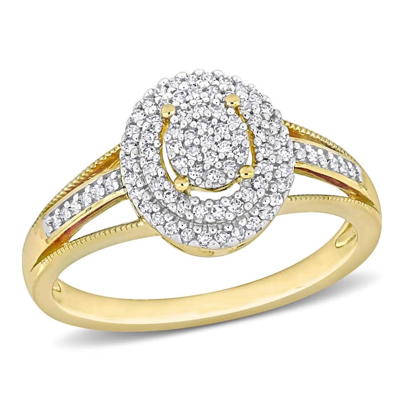 Miadora 1/4ct TDW Diamond Double Halo Oval Cluster Split Shank Ring in 10k Yellow Gold