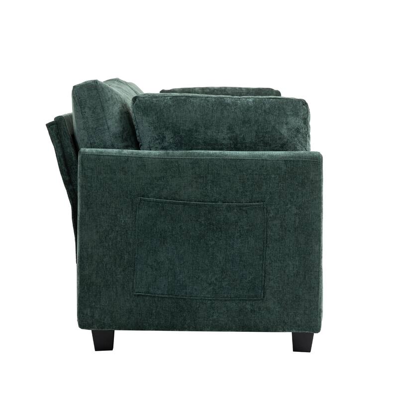 Chenille Modular Sofa, Upholstered Modern 3-Seater Couch with Ultra-Soft Cushions, Side Pocket