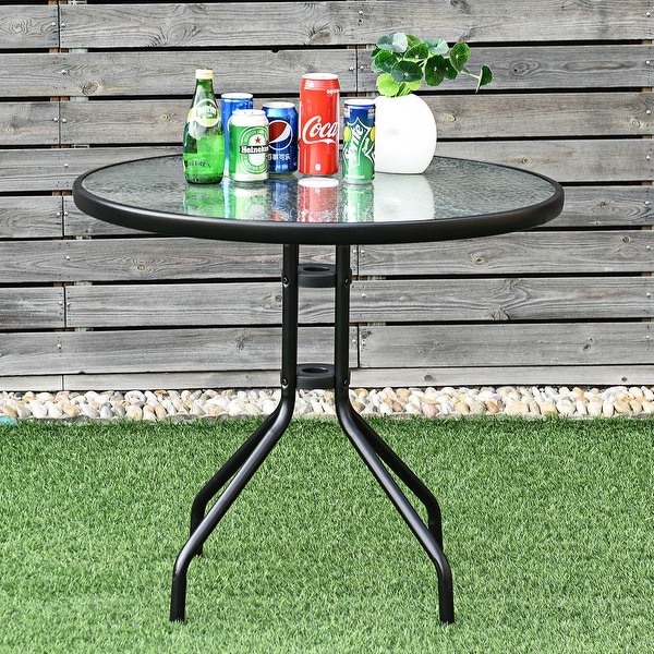 Outdoor Steel Rattan Patio Bar Square Glass Top Table Furniture