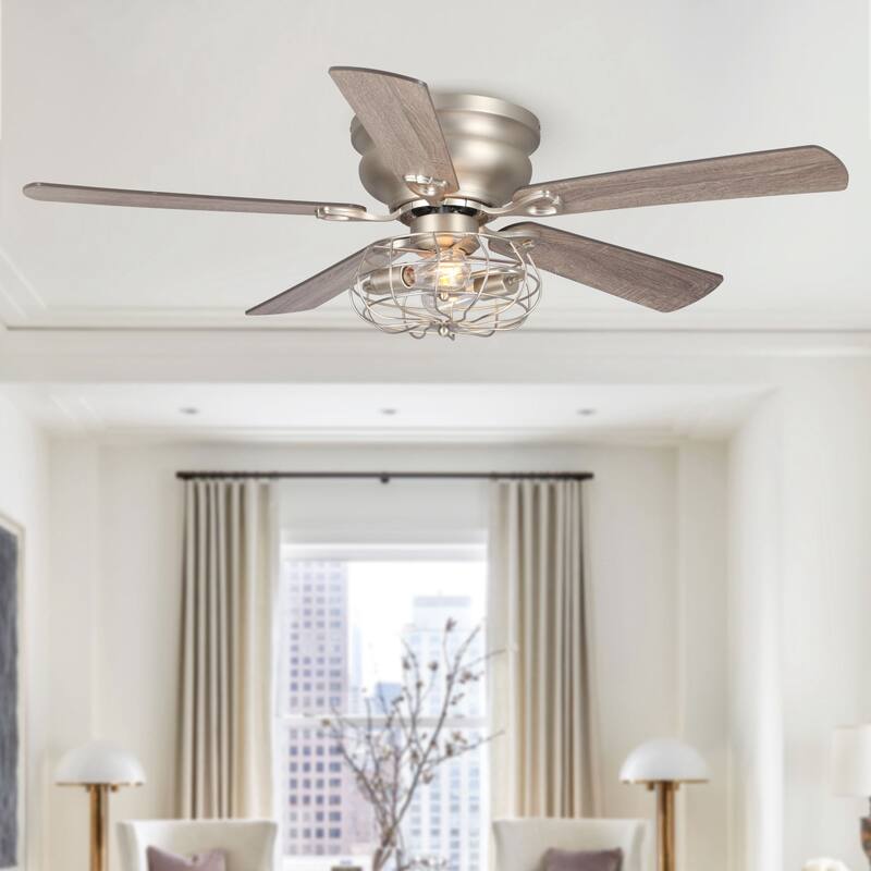 48" Industrial Wood 5-Blade Low Profile Ceiling Fan with Light Kit and Remote