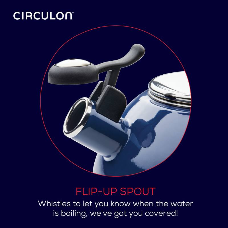 Circulon Enamel on Steel Whistling Induction Teakettle With Flip-Up Spout, 2-Quart, Navy