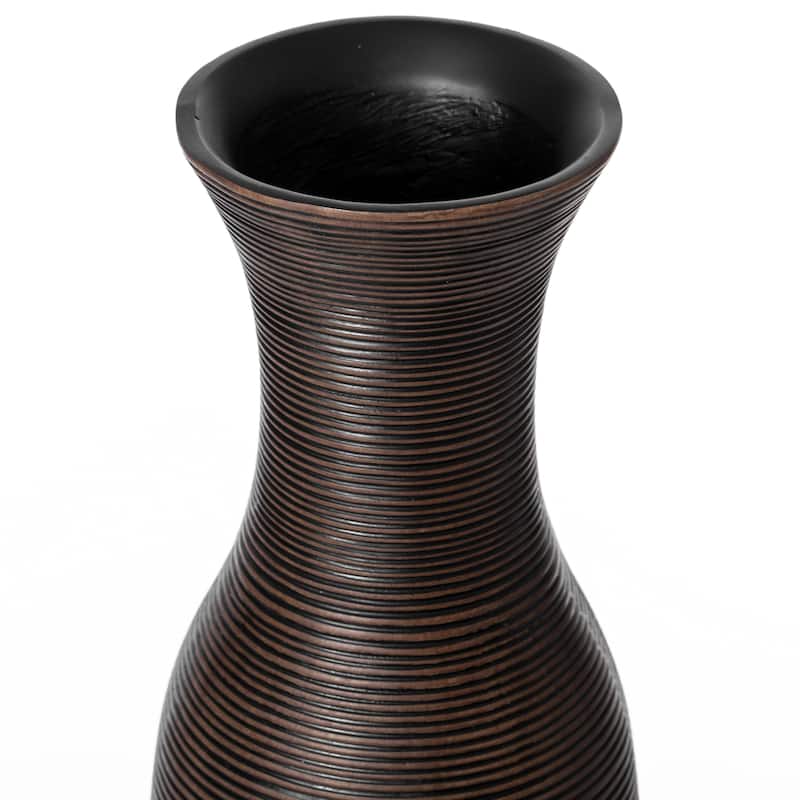 Tall Decorative Modern Ribbed Trumpet Design Brown Floor Vase - Contemporary Home Decor