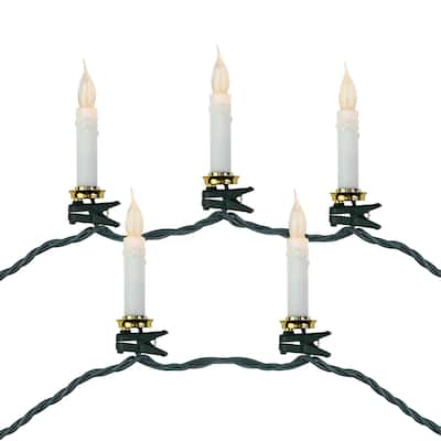 Flickering LED Clip On Candle Christmas Lights - 7' Green Wire - 10ct