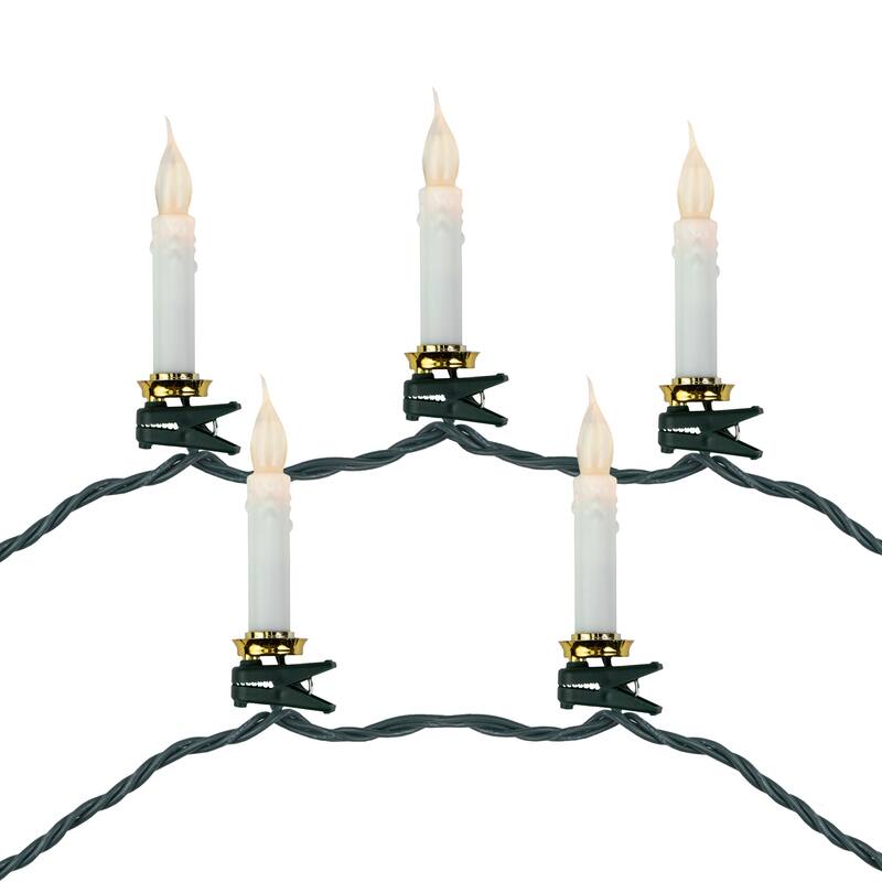 10ct Flickering LED Clip On Candle Christmas Lights 7' Green Wire