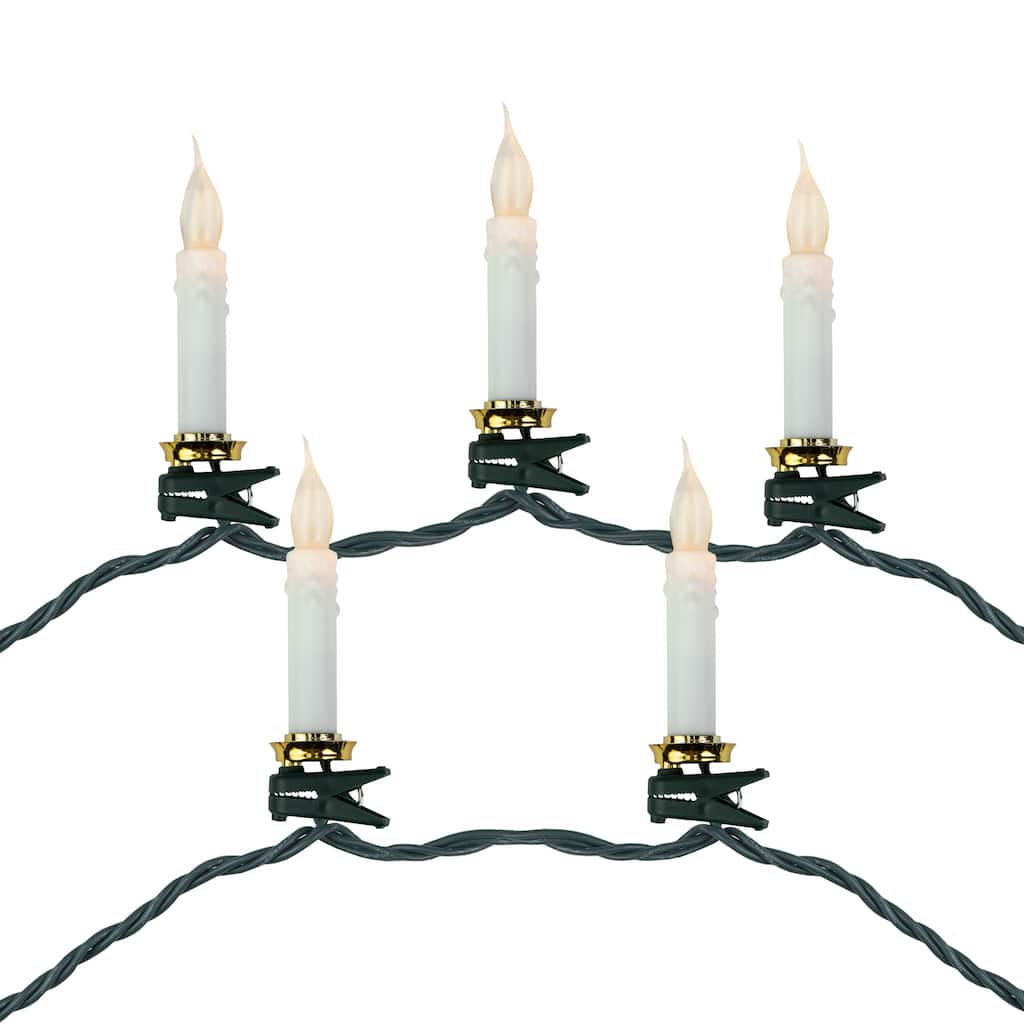 10ct Flickering LED Clip On Candle Christmas Lights 7' Green Wire