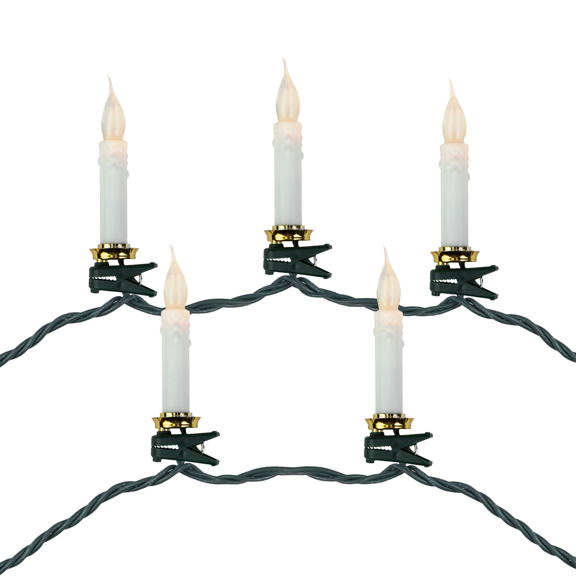 10ct Flickering LED Clip On Candle Christmas Lights 7' Green Wire