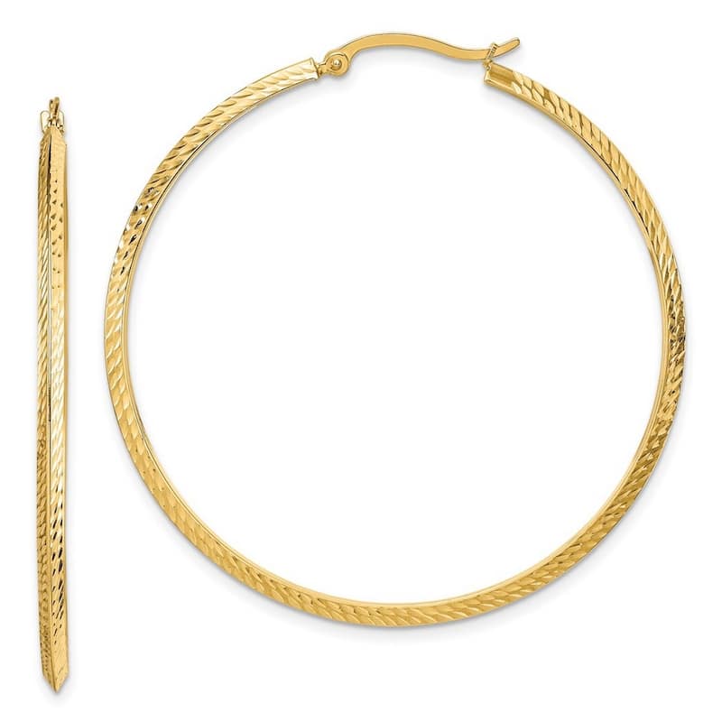 Curata 14k Yellow Gold Polished Sparkle Cut 52x2mm Hoop Earrings