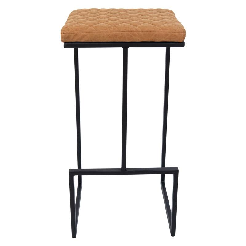 Quincy Leather Quilted Counter Height Barstool (Set of 2) with Upholstered Square Seats & Footrest for Home Bar & Kitchen