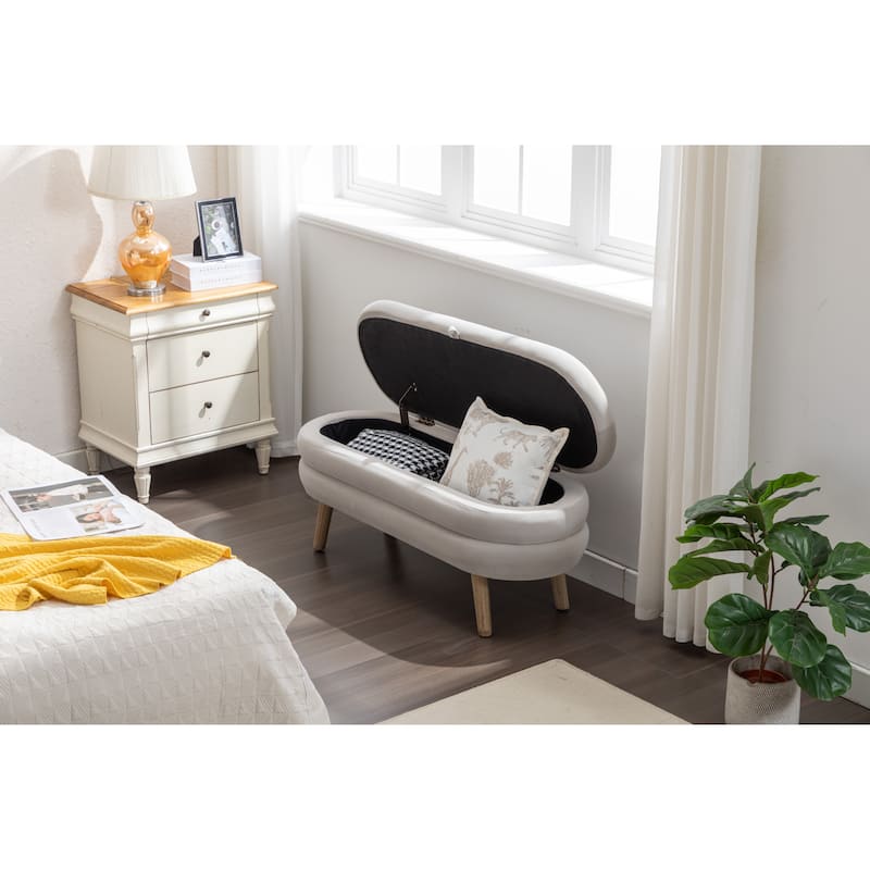 Featured Velvet Upholstered Footrest End of Bed Bench, Storage Stool Indoor Stool Casual Stool with Flipping Lid