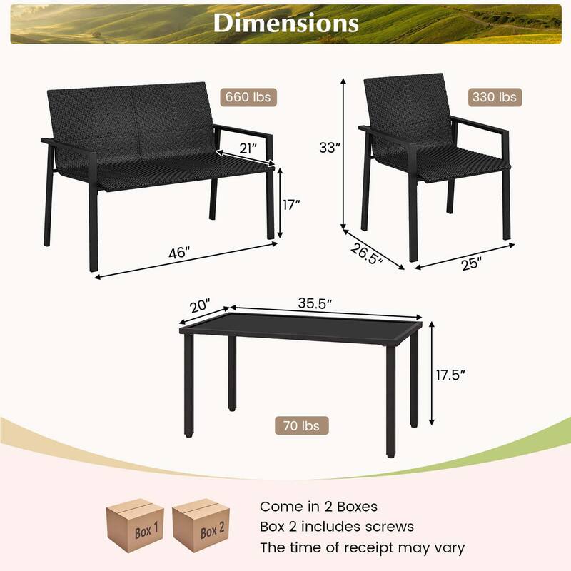 4 PCS Patio Furniture Set Galvanized Metal Frame Table &Chairs Set